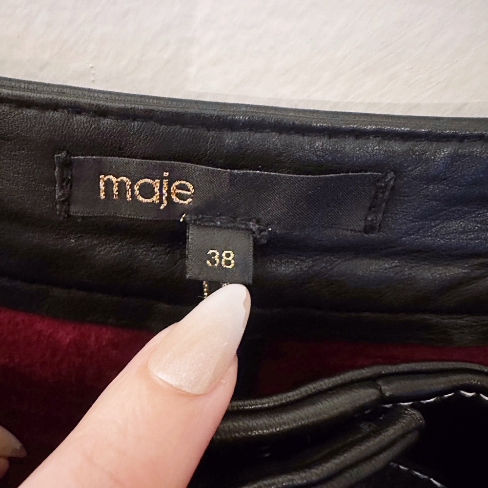 Maje Janaille Leather Belted Mini Skirt Black Silver Lambskin A-Line - Picture 4 of 8